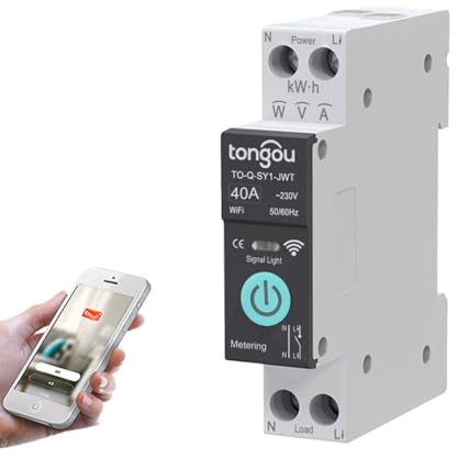 Interrupteur sans fil Wifi Tuya,1P 10A 16A 20A 25A 32A 40A 50A 63A DIY Interrupteur Intelligent TUYA/Smart Life APP Remote Contrôle, Commande Vocale et Timmer, WiFi Smart Switch avec Mesure (20A)