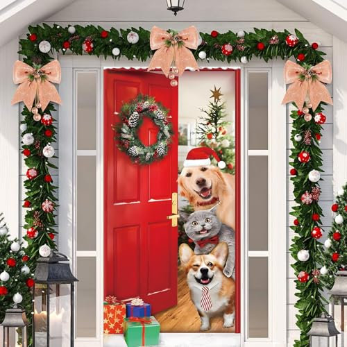Weihnachten Tür Abdeckung Dekoration, 200 x 90 cm Weihnachtsdeko Tür, Weihnachtsdeko, Weihnachten Tür Hängen Banner Hintergrund, Weihnachtsbanner für Indoor Outdoor Weihnachtsfeier Deko, Neujahr Deko