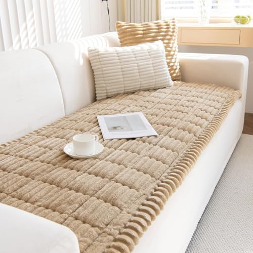 ShowyLive Cord Sofa überzug 1/2/3/4 Sitzer L Form Couch Überzug Ecksofa rutschfest Hund Katze -Antirutsch, Anti Slip Sofabezug Sofa Überwurf (Khaki, 90 * 210CM)