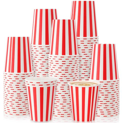 Fullhawl 50 Pcs Red Stripe Disposable Paper Cups Party Supplies for Carnival Birthday Party Coffee Tea Juice Drinking Cups for Baby Shower Wedding Celebrations (9 oz)