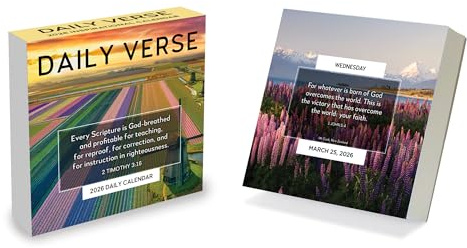 TF Publishing 2026 Daily Verse Daily Desktop Calendar - Home and Office Organization - Small Desk Calendar 2026 with Full-Color Tear-Off Pages and Standing Cardboard Easel - 5.25in x 5.25in