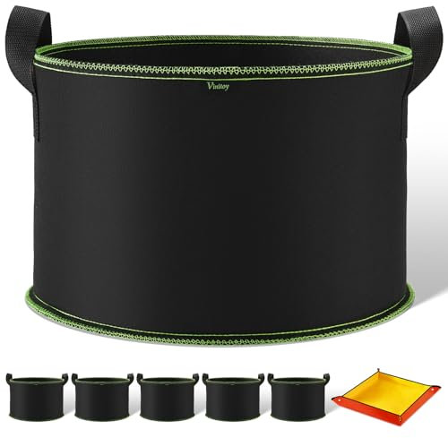 Vinitoy 5X 60L Pflanzsäcke mit Pflanzmatte, AtmungsaktivBeutel Pflanzsack mit Griffe für Kartoffeln, Tomaten, Stofftopf mit 100cm x 100cm Umtopfmatte für Balkon Terrasse Gewächshaus & Garten