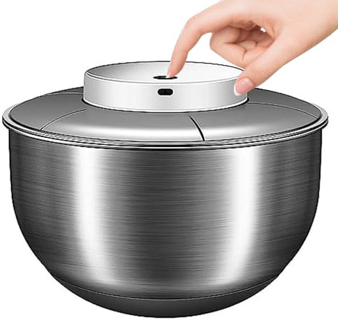 4,5 l kleiner elektrischer Salatschleuder, Salatwaschtrockner aus Edelstahl, wiederaufladbar über USB, intelligenter Start, automatischer Stopp, zum Waschen und Trocknen von Gemüse und Früchten in der