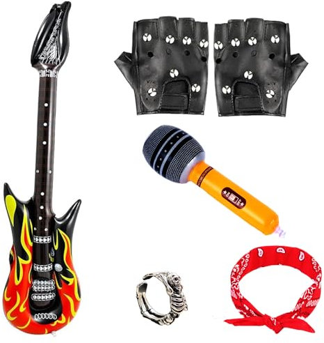 Leogony 5 PCS Rockstar Fancy Dress Kids, Punk Rockstar Costume Kit for Men and Women Heavy Metal Disco Party