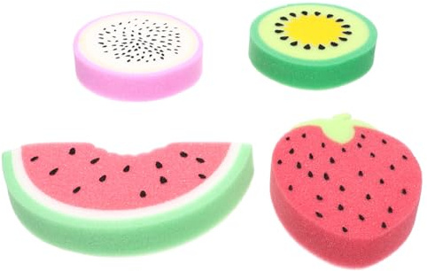 MOTHNUR Esponja de Ducha Exfoliante para Niños, Esponja Limpiadora de Baño Forma de Fruta, Pack de 4, y Reutilizable, Adecuado para Exfoliación Corporal Ducha Baño