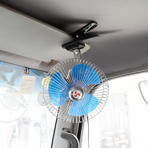 Starnearby Ventilateur de Voiture 6 Pouces 12V/24V, Mini Ventilateur de Refroidissement Voiture à Pince, 2 Vitesses Réglable, Ventilateur de Voiture Allume Cigare pour Camion, SUV, RV
