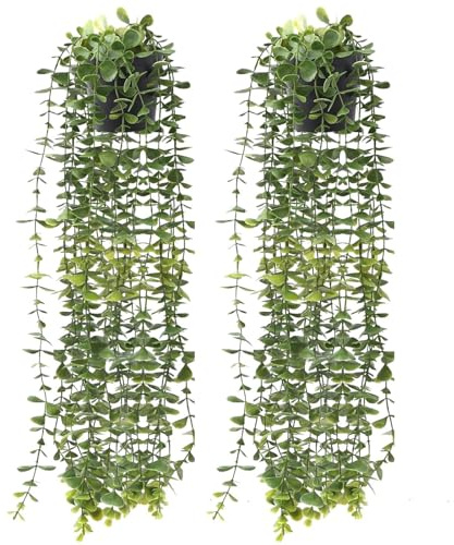 TIED RIBBONS 2 Artificial Hanging Plants with Pots | 23 Inch | Fake Hanging Plants with Vines Leaves, Faux Plants for Home Decoration Indoor Outdoor, Wall Decor for Bedroom, Valentines Decorations