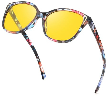 Myiaur Night Driving Glasses for Women Polarised Anti Glare Trendy Yellow Lenes Night Vision Glasses for Rainy Foggy