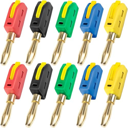Xiatiaosann 10 pièces Fiche banane 4mm Connecteur rapide sans soudure courant fort Connecteur banane 32A pour équipements industriels tests connexions d'alimentation équipements audio (5 couleurs)