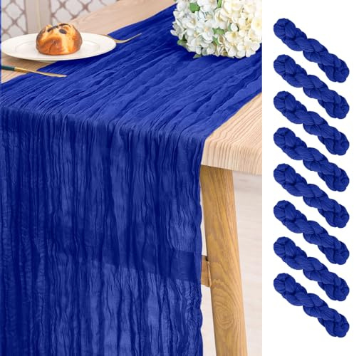 Pesonlook Lot de 8 Chemins de Table en étamine Bleu Roi, 3 m de Long, Style Rustique Bohème, pour Mariage, Fête Prénuptiale, Fête, Banquet -55 x 300 cm