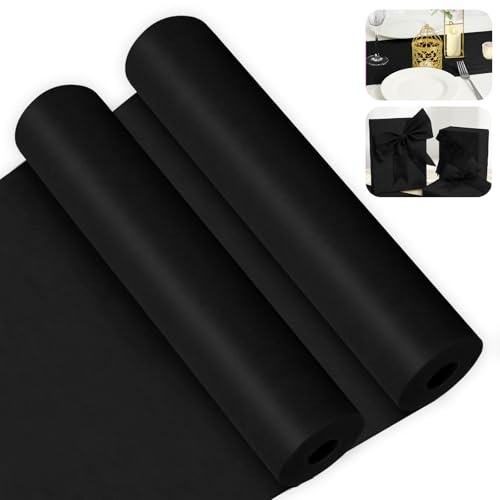 2 Stück Vlies Tischläufer Schwarz FoiiLiio 30 cm X 25 m tischläufer Outdoor, Tischdeko, Partydeko FüR Geburtstag, Hochzeit, Festliche Dekoration