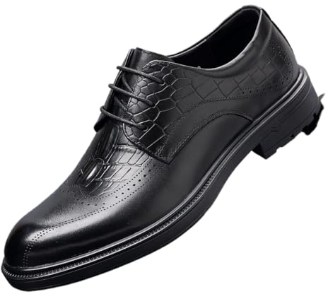 Mens Business Brogue Shoes Full Grain Leather Dress Shoes Premium Handcrafted Wingtip Footwear Classic British Style Young Professional Formal Shoes for Men(7.5) Black