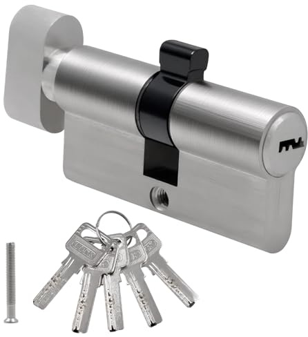 60mm(30/30) Chrome Euro Cylinder Lock, High Security Anti-Snap Anti-Drill Anti-Pick Anti-Bump Door Barrel Lock with 5 Keys, Brass Body Stainless Steel Reinforced for UPVC, Wooden & Composite Doors