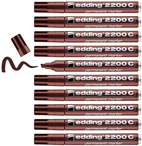 Edding 2200 C Marqueur permanent - marron - 10 stylos - pointe biseautée 1-5 mm - sèche vite - résiste à l'eau et à l'essuyage - pour carton, plastique, bois, métal - Marqueur universel