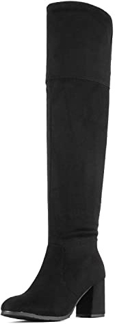 DREAM PAIRS Women's Thigh High Block Heel Over The Knee Boots,Size 6,Black,STRETCH_HIGH