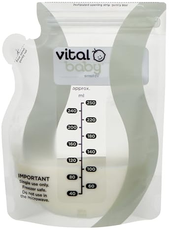 Vital Baby Nurture Easy Pour Breast Milk Storage Bags 250ml 30pk – Breastmilk Collection Pouches - Non-Spill & Leakproof with Hygiene Spout - BPA, Phthalate & Latex Free - Store in Fridge or Freezer