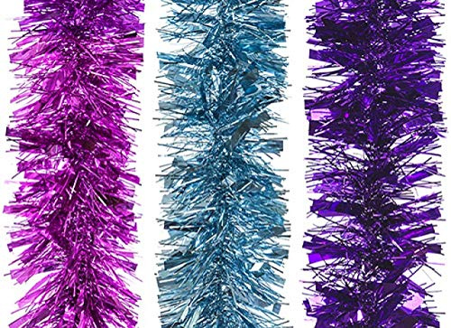 Décorations lumineuses et colorées pour sapin de Noël - Couleurs vives - Décorations modernes - Lot de 3 guirlandes de guirlandes - Violet/rose et bleu