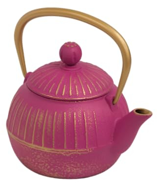 WD Lifestyle - Teiera Ghisa Colore Fucsia Con Manico Dorato - Capacità 500 ml