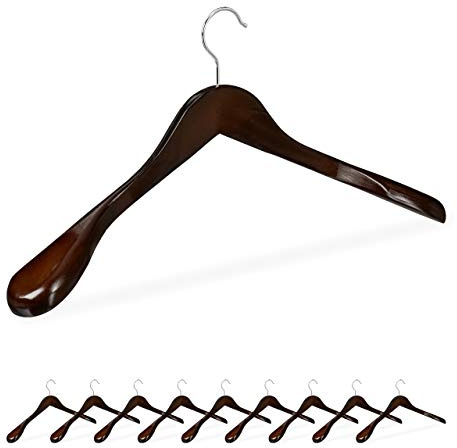 Relaxdays Anzug Kleiderbügel, 10er Set, breite Schulter, 360° drehbarer Haken, Jacken, Holzkleiderbügel, versch. Farben | 360° drehbarer Haken, Kostüm, Jacken, Holzbügel
