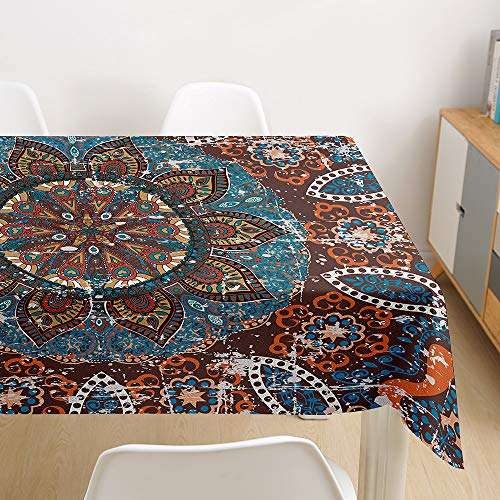 Morbuy Tischdecke Abwaschbar, Mandala Tischtuch Rechteckig Tischwäsche Gartentischdecke Outdoor Tischdekoration Wasserdicht Polyester Ölfest Pflegeleicht (140x220cm,Retro)