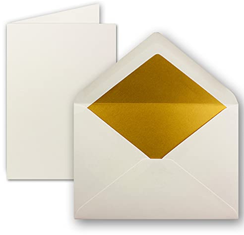 FarbenFroh by GUSTAV NEUSER 25 Sets - Faltkarten DIN A5 - Naturweiß (weiß) mit Umschläge DIN C5 mit Gold Metallic Futter - 14,8 x 21 cm