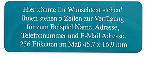 Adressaufkleber selbstklebend | PERSONALISIERT | 256 Stück | kleine Etiketten mit Wunsch-Text individuell anpassbar | Aufkleber für Name und Adresse | matt | Name markieren türkis blau