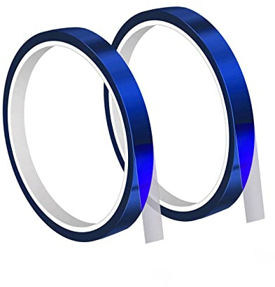 AIEX 2 Rollos 10 mm Ancho Cinta Resistente Calor, cinta aislante termica kapton, Sublimación Cinta de Transferencia de Calor, Rollos Cintas Térmicas Transparente, Cinta Aislante Transparente (Azul)