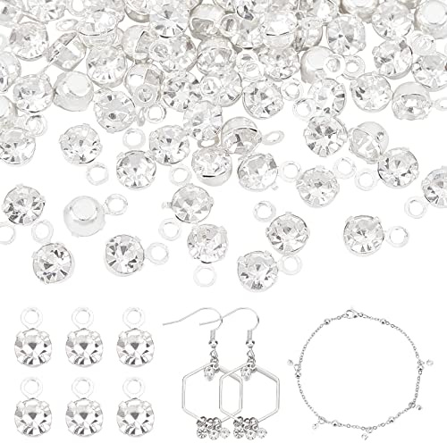 PandaHall Strass Charm-Anhänger, 100pcs 3mm Tiny Baumeln Charms Diamant Baumeln Anhänger Mini Runde Kristallperlen Für Ohrringe Armbänder Halsketten Halsbänder Fußkettchen Schmuck DIY Handwerk
