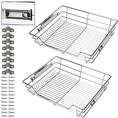 SWANEW 2X60CM Küchenschublade | Verchromt Teleskopschublade | Küchenschrank | Korbauszug | Schrankauszug vollauszug