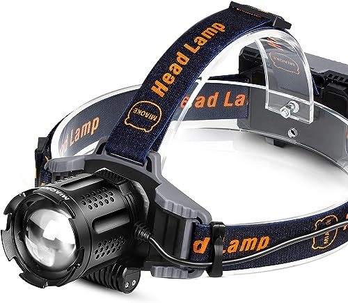 MIAOKE Stirnlampe, USB wiederaufladbare Led Stirnlampe 100000 Lumen Super Bright IPX5 Waterproof 4 Modi mit Power Indicator und Warnlicht für Erwachsene Laufen Outdoor Camping Wandern Angeln/Krieger