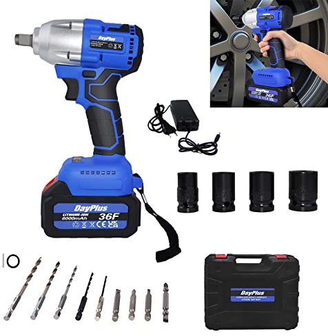 EFAN 21V Cordless Impact Wrench 1/2 inch, 420N.m High Torque, Impact Gun w/ 3.0Ah Battery & Charger, 4Pcs Sockets, 12 Drills, Electric Impact Driver with Brushless for Car Tires