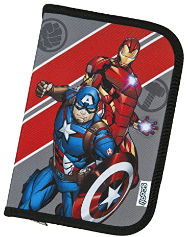 Scooli Marvel Avengers Schüleretui - gefülltes Federmäppchen mit Eberhard Faber Stiften - stylische Federmappe mit Motiv - Stiftebox für Buntstifte und Bleistifte - ideal für die Schule