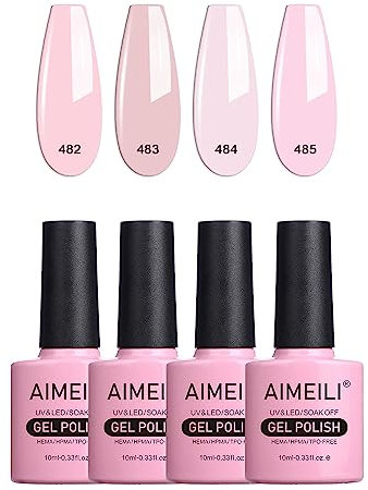 AIMEILI Gel Nail Polish Set, Nude Gel Polish Set Soak Off UV LED Glossy Nail Salon Set Gel Varnish Nail Art Manicure Pedicure, Long Lasting & Easy to Apply 4pcs X 10ml - Kit27