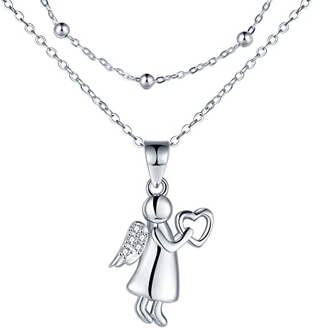 REIOT Kette Damen 925 Sterling Silber Doppel Layered Halskette mit Zirkonia, Valentinstag Muttertag Geburtstag Geschenk, verstellbar 45+5cm