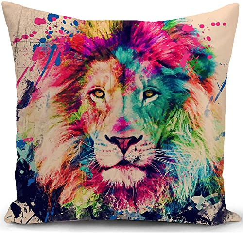 KUNQIAN Kissenbezug löwe Kissen deko löwen bunt Geschenke für sofakissen kissenbezüge dekokissen couchkissen kissenhülle Sofa Schlafzimmer Wohnzimmer Zimmer zierkissen 40x40 cm