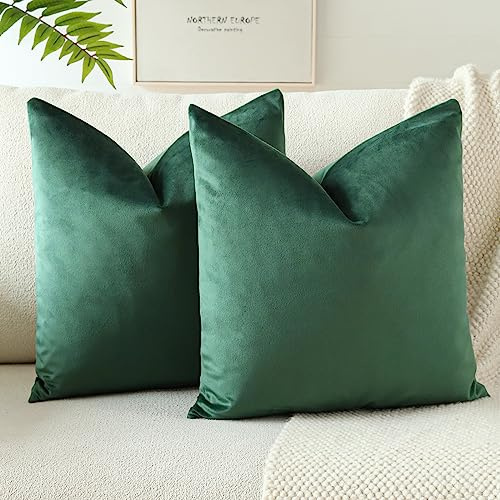 JOTOM Samt Kissenbezug Kissenhülle Sofakissen Dekokissen Kissenbezüge für Sofa Wohnzimmer Schlafzimmer 2er Set 40x40 cm Dunkelgrün