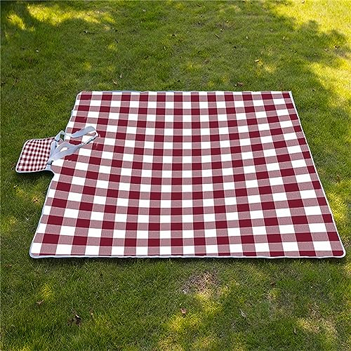 Picknickdecke 200x200cm,XXL Picknickdecke mit Wasserdichter Unterseite,Outdoor Stranddecke Sandfrei,mit Tragegriff Faltbare Picnic Blanket für Camping,Strand,Park,Familie,Konzerte Rot weiß kariert