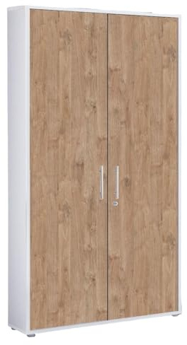 Aktenschrank Tabor hoch Büroschrank mit 2 Türen 84,4 cm breit abschließbar (weiß/Gold Harbor Oak)