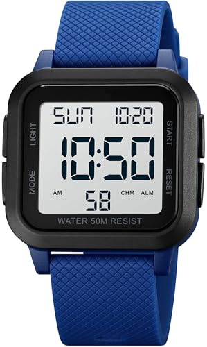 findtime Quadratische Digitaluhr LED Große Ziffern Zahlen Armbanduhr für Herren Damen Unisex Outdoor Digitale Sportuhr mit Alarm/Timer/Doppelzeit/Stoppuhr/12/24H