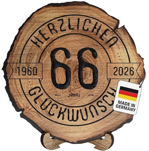 DARO Design – Baumscheibe mit Gravur für 66. Geburtstag – Geburtstags Geschenk aus Holz – Hochwertige Holz Geschenke mit Gravur ideal für Geburtstag – Dicke 6mm, Durchmesser 20cm – Made in Germany