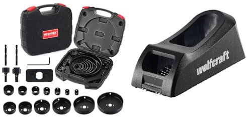 HYCHIKA Scie Trépan 19 Pièces - Set de Scie à Discoïdes 19-152 mm avec Mandrins et Accessoires & wolfcraft 4013000 - Rabot-Bloc pour Plaques de Plâtre - Surface de Râpe de 150 x 57 mm