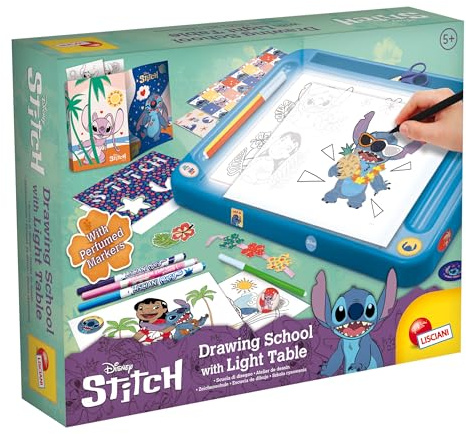 Lisciani - DISNEY STITCH - Projektions-Zeichenschule Für Kinder Ab 5 Jahren - Zeichnen lernen mit Stitch auf einem A4-Leuchttisch - Inklusive Schablonen, Sticker, Duftfilz und mehr
