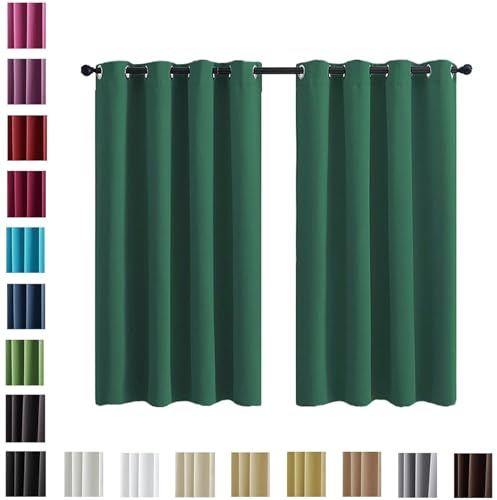 WUXXIANG Lot de 2 Rideaux Occultants à Oeillets 180 x 200 cm Isolant Phonique et Thermique, Rideaux Occultant Rideau Court Occultant à 100%, avec Cravates, pour Chambre Fenêtre, Vert