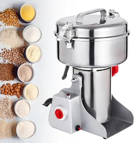ZyKnaurral Macinino Elettrico per Cereali, macinaspezie, macinatura ad Alta velocità da 32.000 Giri/min con Timer da 5 Minuti, Adatto per Noci/Chicchi di caffè/Riso,2000g
