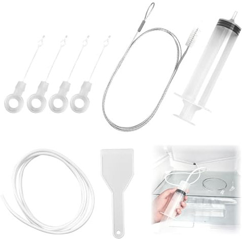 Fridge Dredger and Cleaning Set -8Pcs Fridge Drain Hole Cleaning Tool, Reusable Fridge Emptying Cleaning Syringe Kit for Refrigerator Cleaning,Kitchen Drain Hole Remover