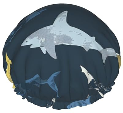 Doppelschichtige Duschhaube, wiederverwendbar, wasserdicht, gemischte Farben, Hai-Duschhauben für Damen