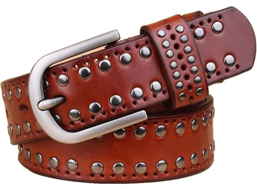 HSHTTKL Western-Nietengürtel mit Vintage-Nieten, Herren-Damen-Gürtel für Geschenk, Kleid und Freizeit