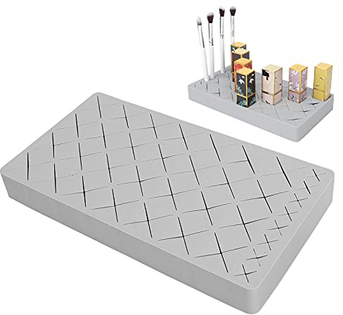 LIZEALUCKY Lipstick Storage Box, 36 Compartments Silicone Desktop Lipstick Organiser, Lipstick Eyebrow Pencil Nail Polish Multi Compartment Display Rack for Home Salon (Gray)