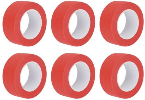 sourcing map 6 Pcs 1 Inch Wide 14 Yards Red Masking Tape Painters Tape Rolls for Home Office Commercial Contractor Clean Drip-Free Painting Wide Crepe Paper