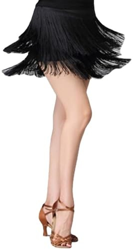 Jupes de danse à franges pour femme - Jupe latine pour salsa - Jupe tango - Pour Halloween, rave, mini jupe de danse, Noir, Taille S